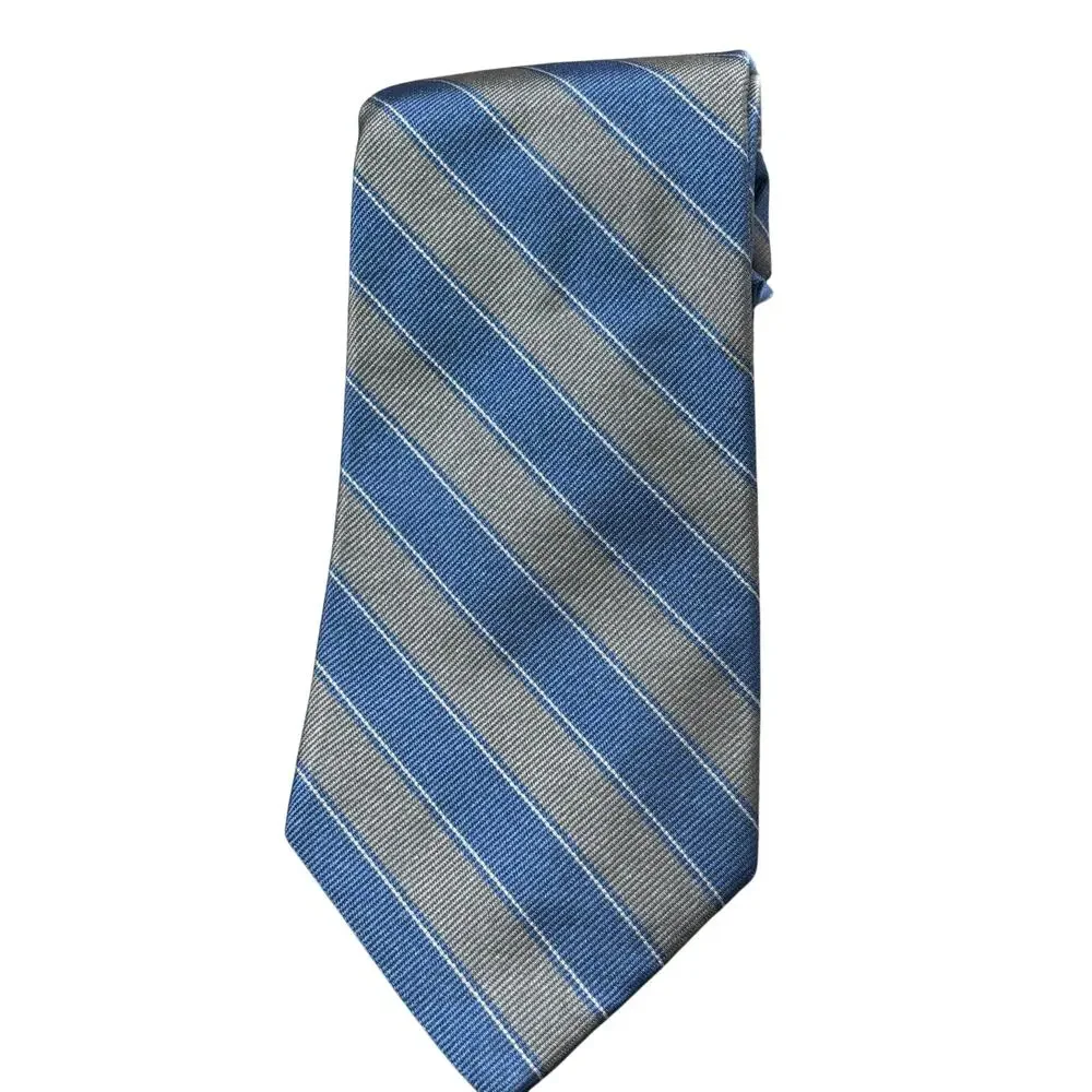 Vintage Brooks Brothers 346 Silk Repp Tie Stripe Blue & Silver USA